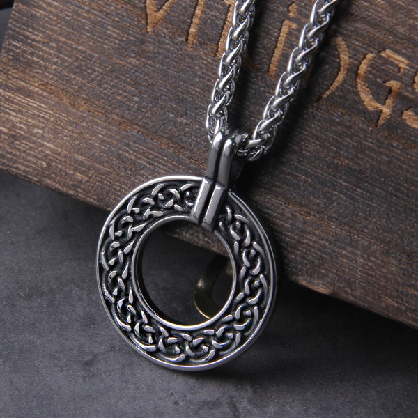 Vintage Viking Celtic Knot Necklace Men Stainless Steel Norse Helm of Awe Runes Trinity Pendant