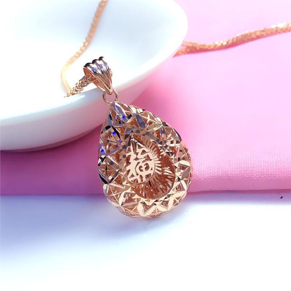 585 purple gold geometric water drop blessing word neckalce for woman