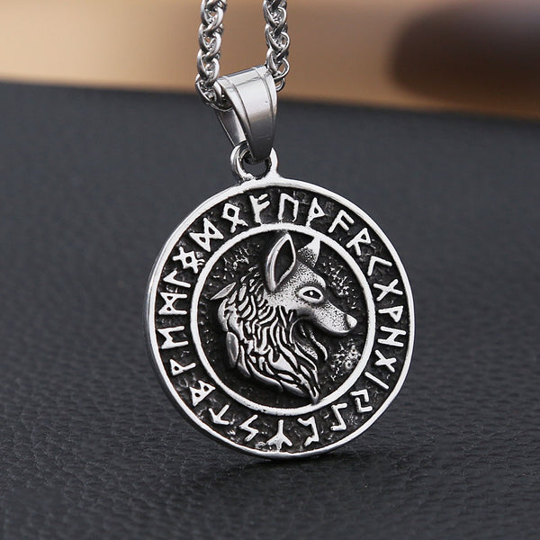 Vintage Viking Wolf Necklace Pendant For Men Nordic Stainless Steel Odin Viking Rune Pendant