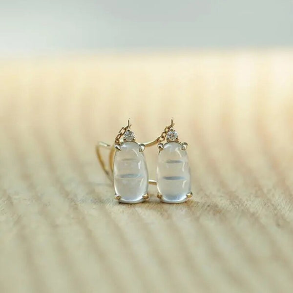 Original design diamond natural ice through chalcedony earrings