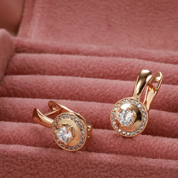 585 Rose Gold Glossy Hollow Claw Inlay Tiny Zircon Elegant Zircon Earrings