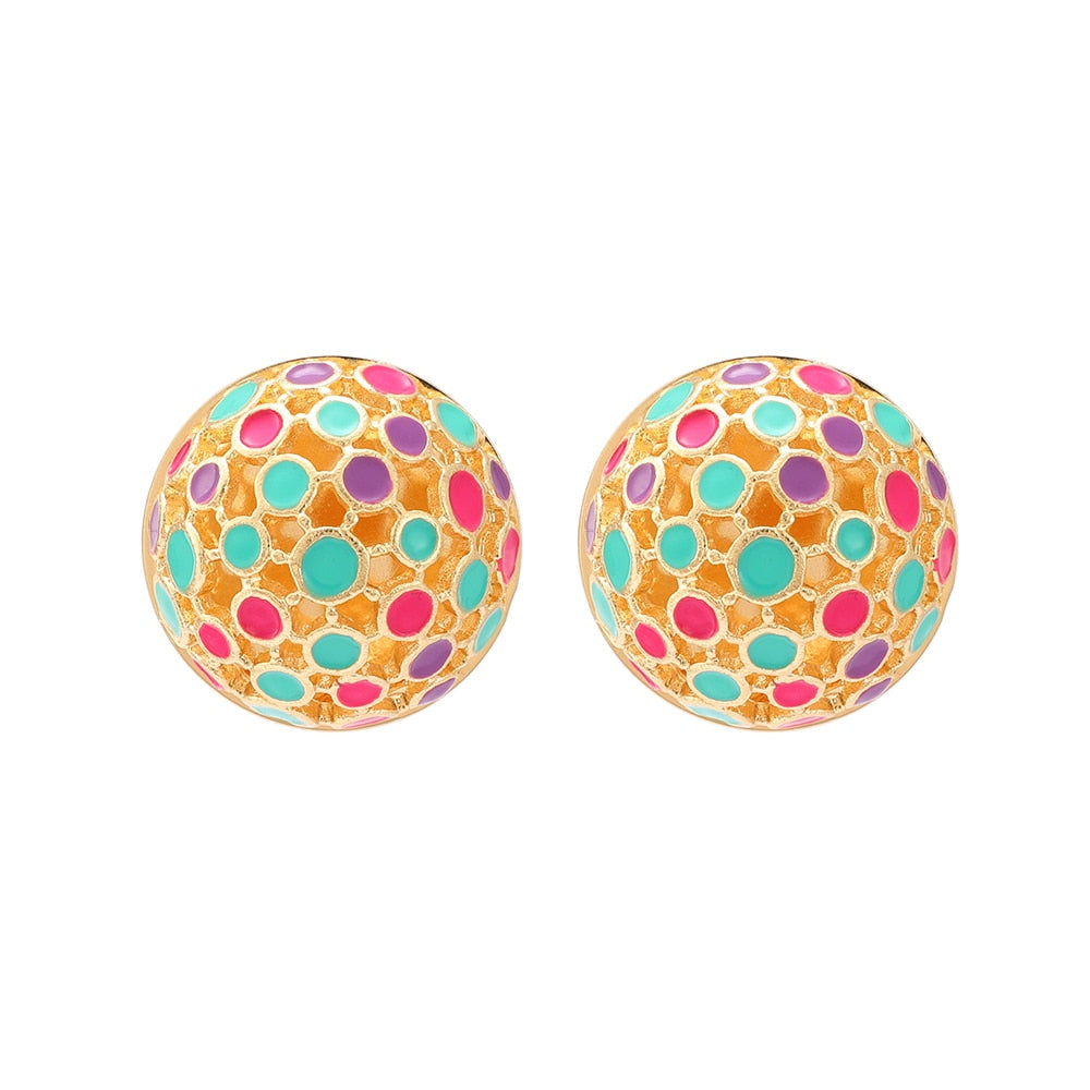 Bohemian Round Enamel Metal Stud Earrings For Women