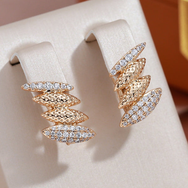 Unique Oval Geometric Zircon Drop Earrings 585 Gold Color Personality Women