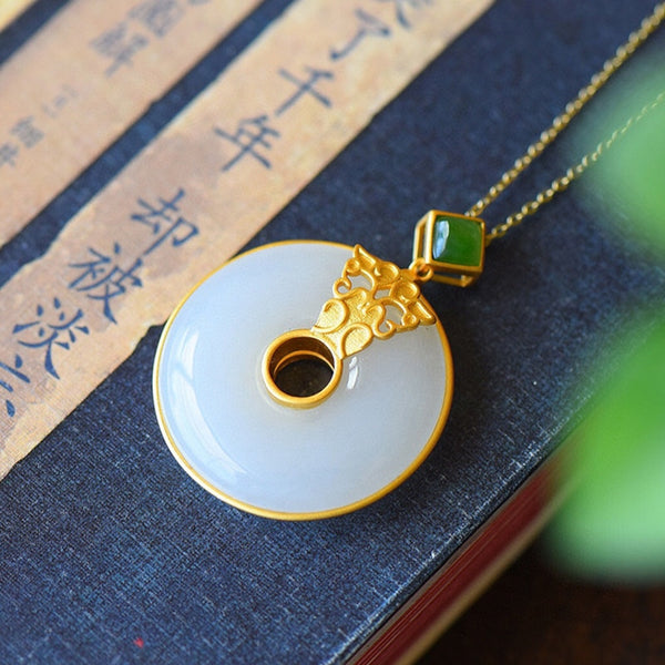 Original Natural Hetian White Chalcedony Ring Pendant Ladies Necklace