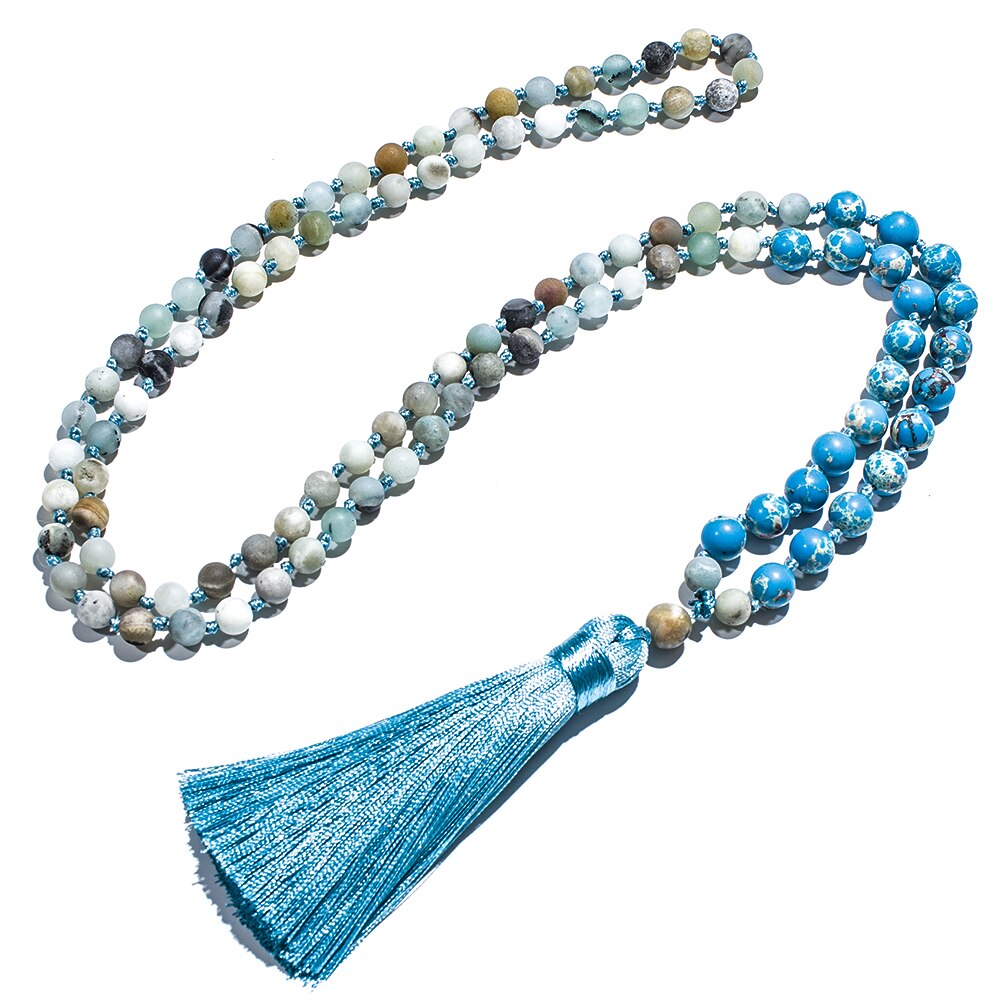 6mm Matte Amazonite with 8mm Emperor Turquoise Beaded 108 Mala Necklace