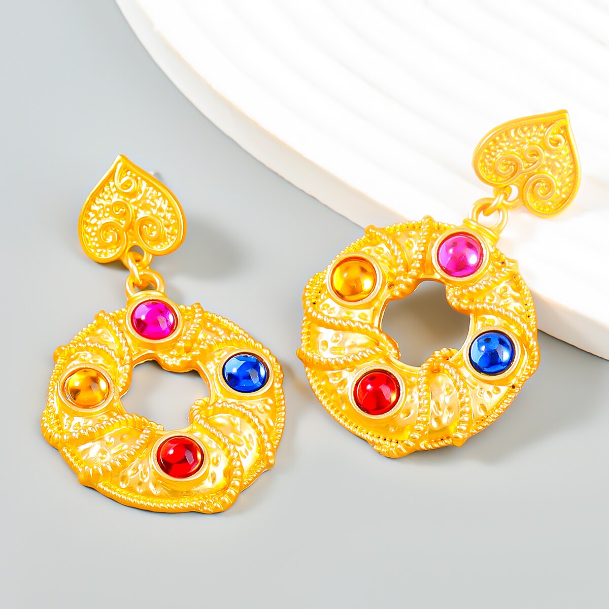 Metal Rhinestone Gold-color Geometric Earrings Women