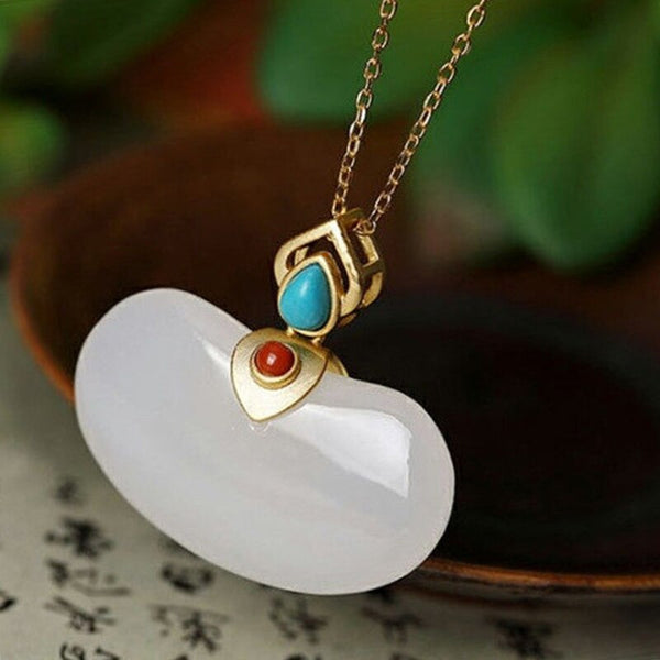 New silver inlaid natural Hetian  jade pendant necklace