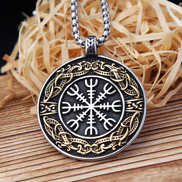 Vintage Viking Compass Pendant Necklace For Men