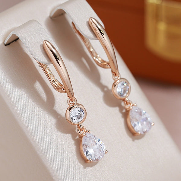 Personality Double Pendant Zircon 585 Gold Color Earrings for Women