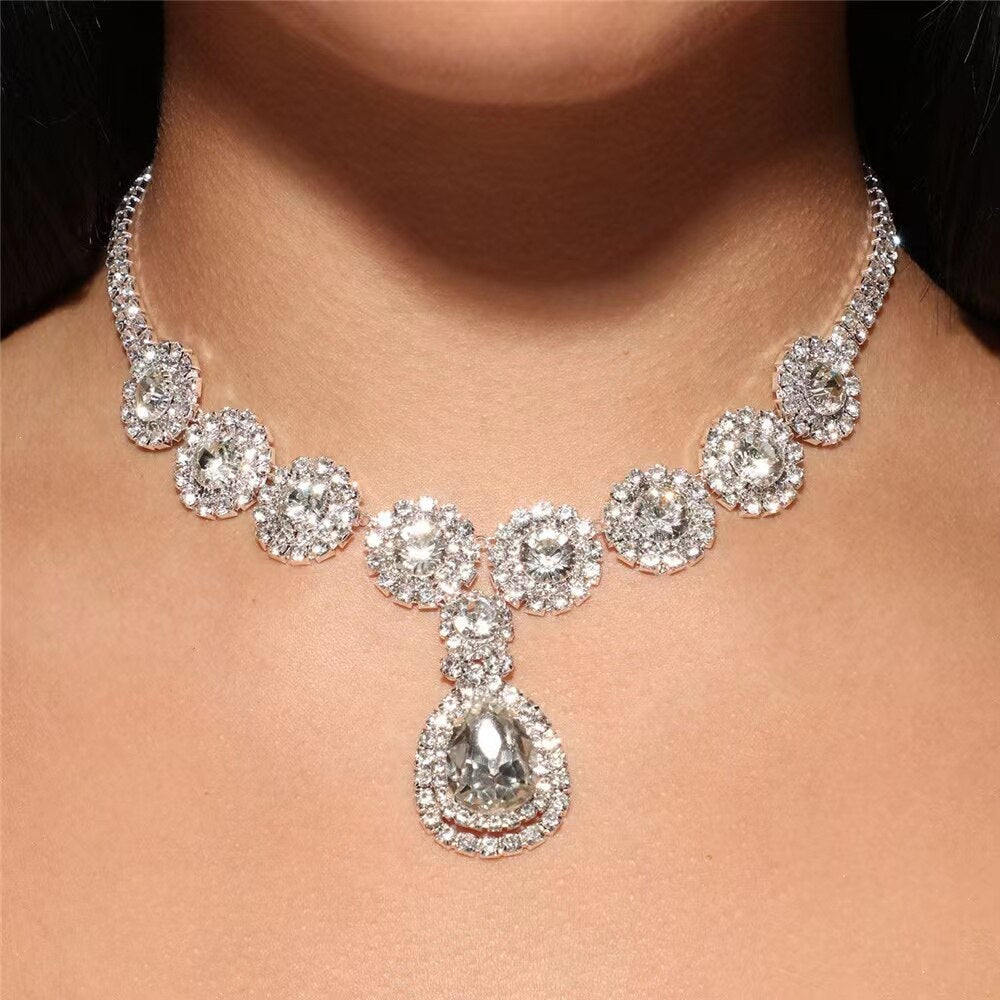 Fashion Luxury Double row Crystal Necklace Women