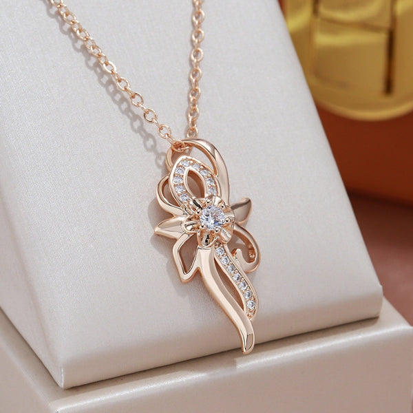 Vintage Style Hollow Flower 585 Gold Color Zircon Pendant Necklaces Women