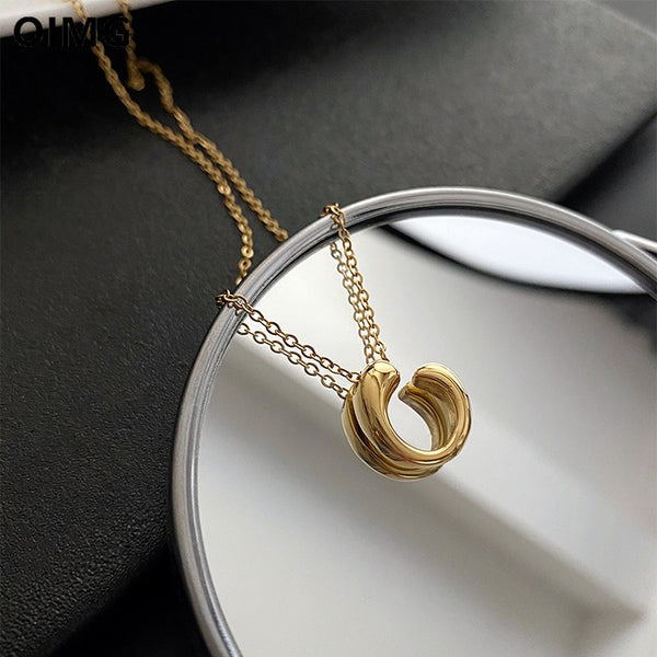 Gold Color Korean Simple Irregular Round Pendant Necklace