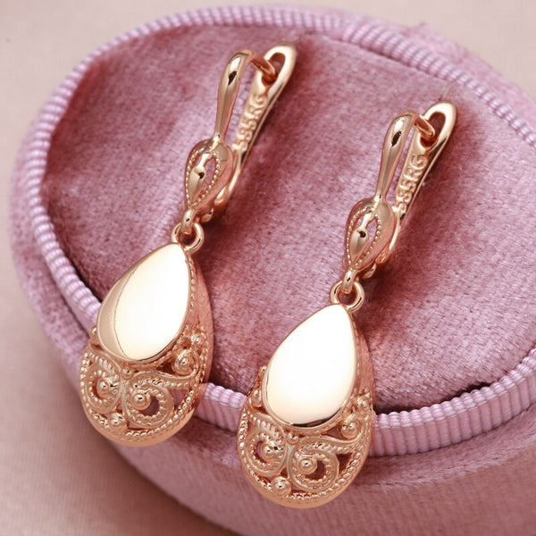 New Geometric Convex 585 Gold Drop Earrings For Women