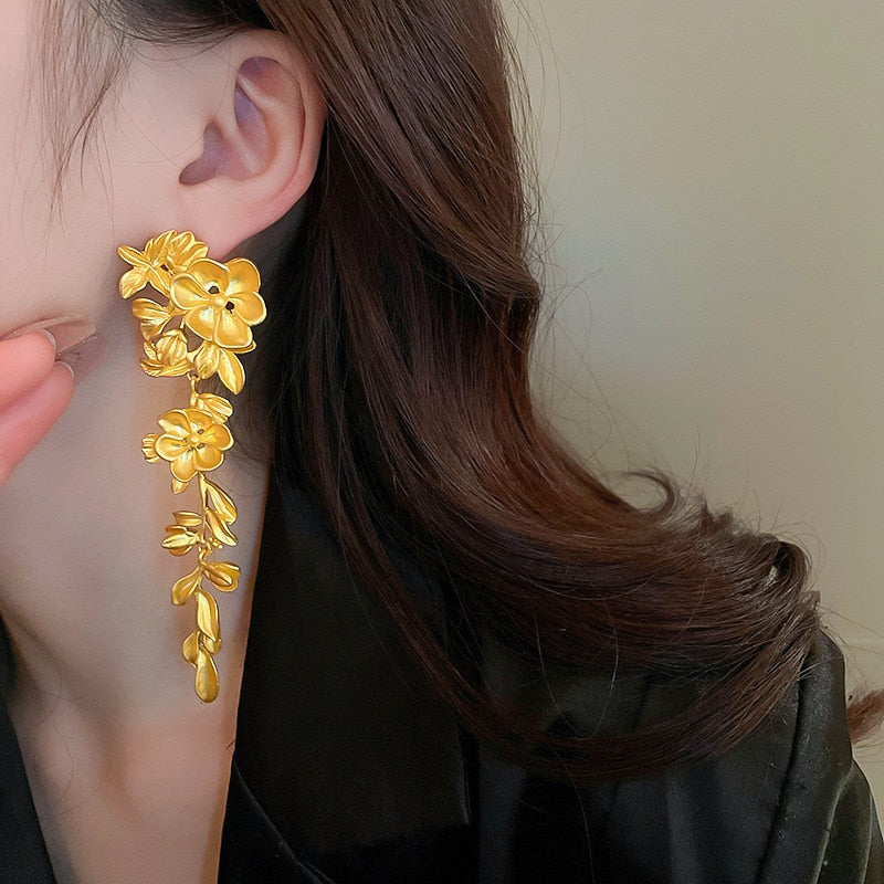 New Golden Flower Tassel Drop Earrings For Women