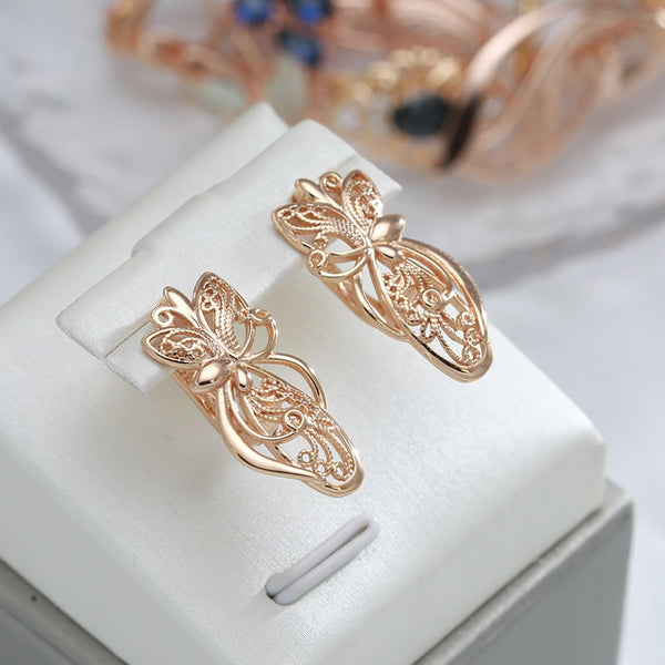 Full Hollow Smooth Carve 585 Gold Color English Earrings for Women