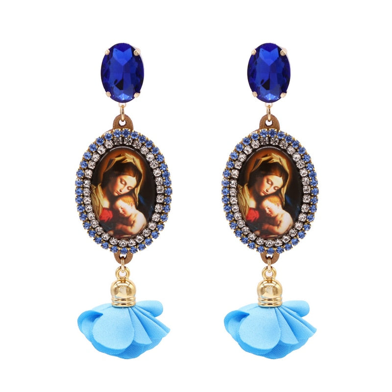 New Design Rhinestone Women Religious Earrings Angel Drop Earrings Flower Earrings