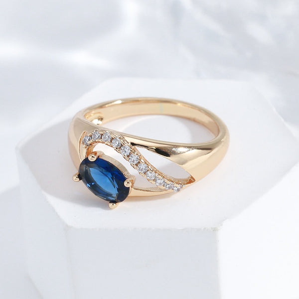 Oval Blue Zircon Hollow Geometric Rings For Women