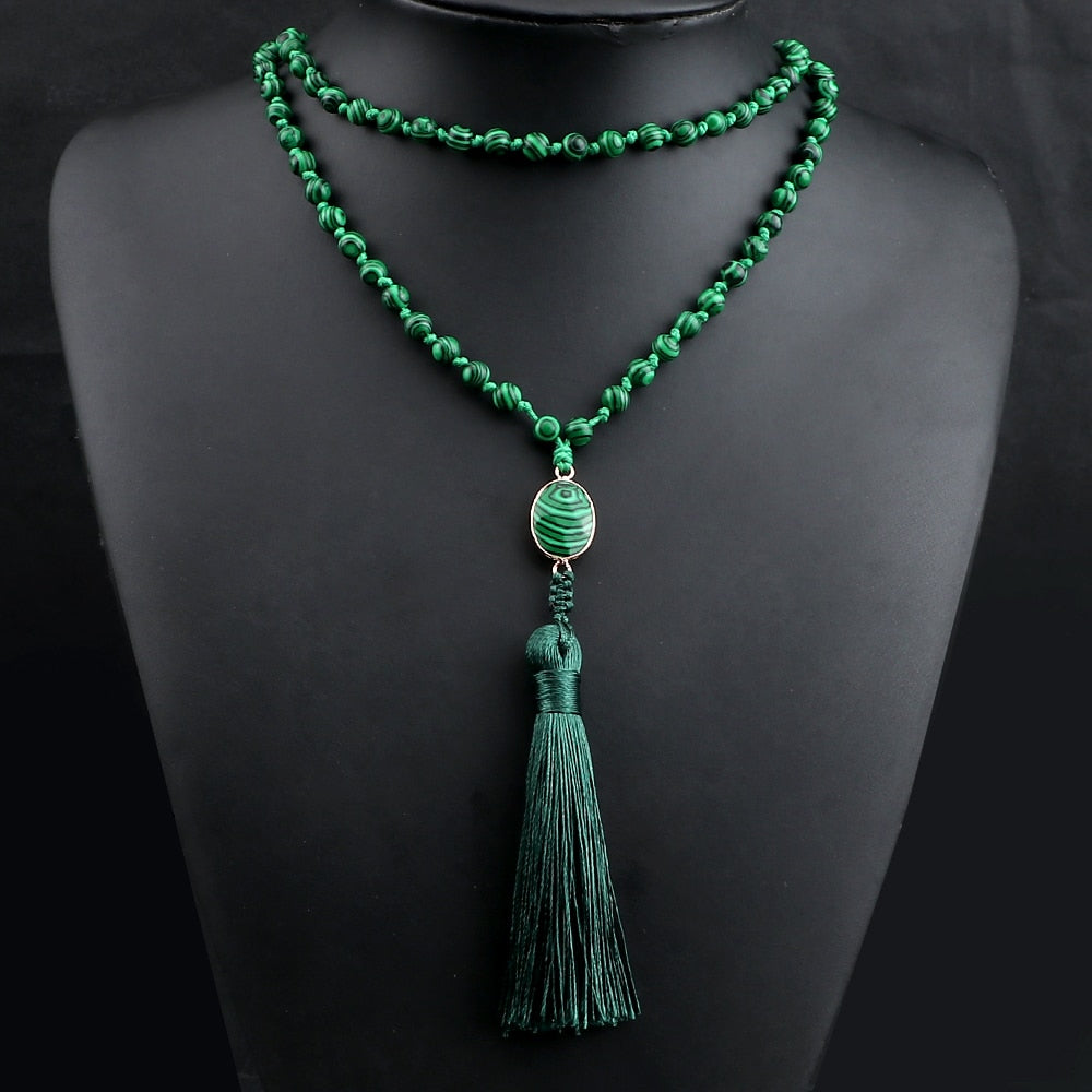 6mm Natural Stone Beads Green Malachite Charm 108 Mala Prayer Necklaces