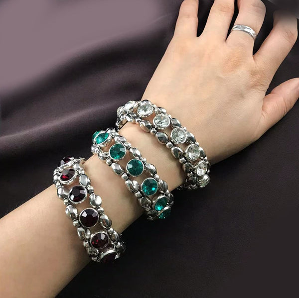 Luxury Fashion Bracelet for Women Inlaid Crystal  Punk Personality Wide Color Elastic Bracelet