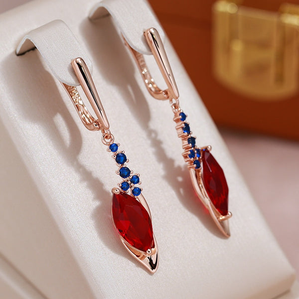 Rhombus Shape Red Zircon Long Tassel Pendant Earrings for Women