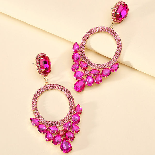 Fashion Rose Red Geometric Big Dangle Earrings For Women