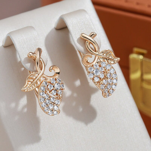 Elegant Geometric Leaf Full Zircon Drop Earrings for Women