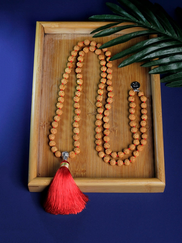 Natural Vajra Bodhi necklace,Original Rudraksha Beaded Knotted Japamala Necklace