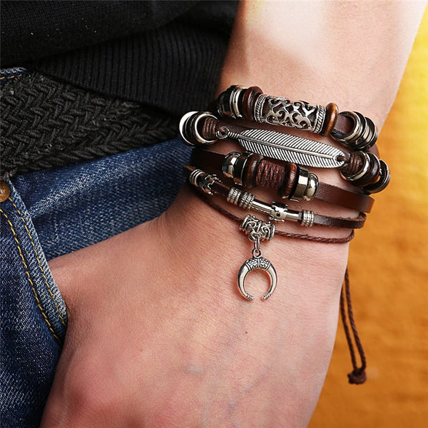 4 pcs/set Bohemian Style Bead Multilayer Leather Bracelets