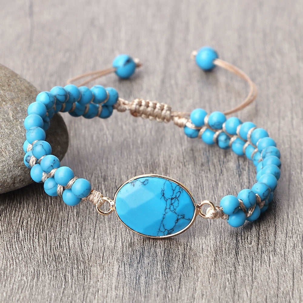 Natural Blue Howlite Stone Beads Bracelets For Women Men