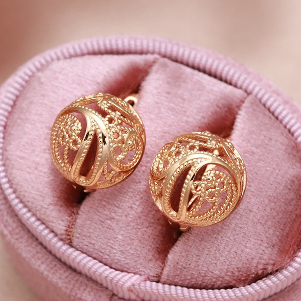 Vintage Spherical Hollow 585 Gold Earrings for Women