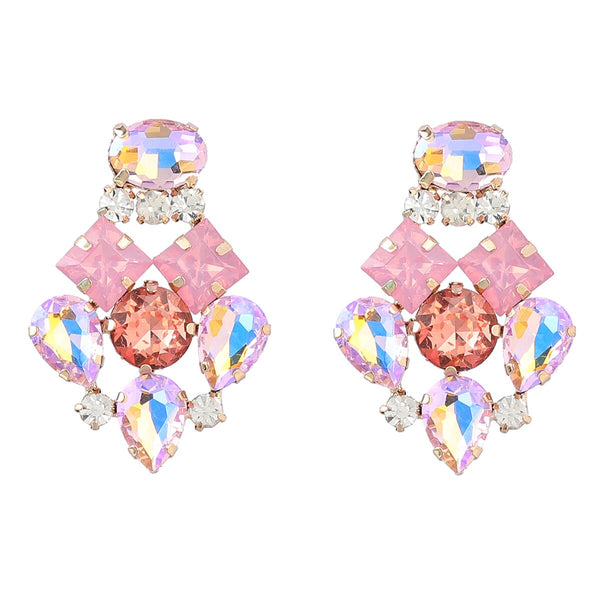 Fashion Metal Rhinestone Glass Geometric Earrings Women