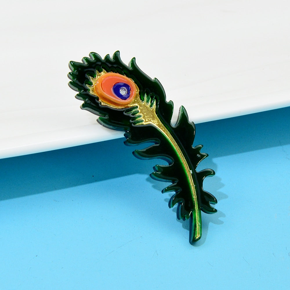 Acrylic Peacock Feather Brooches For Women