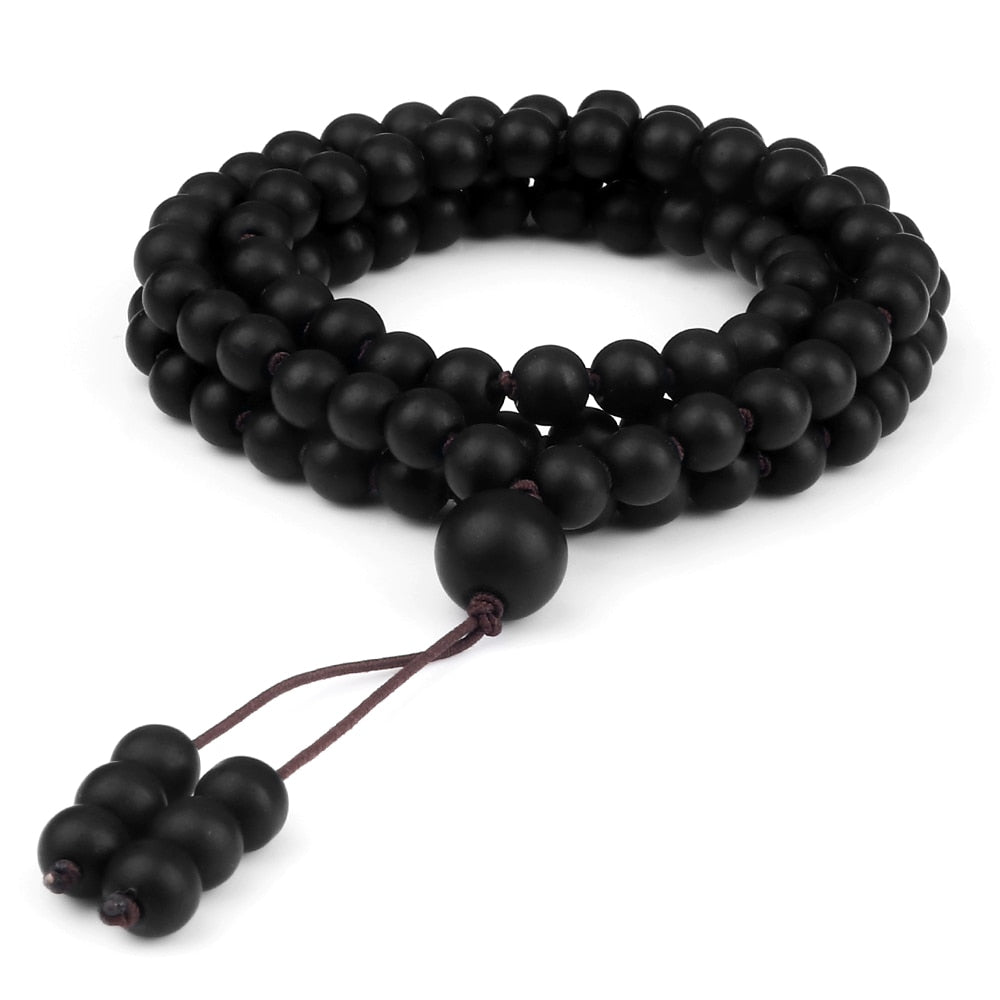 108 Mala Men Black stone Beads Healing Energy Bracelet Necklace