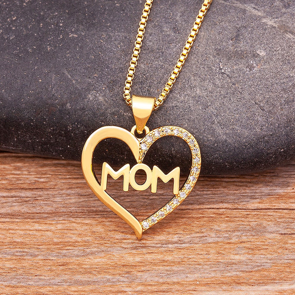 Simple Design Lucky Hollow Mom Letter Pendant Necklace