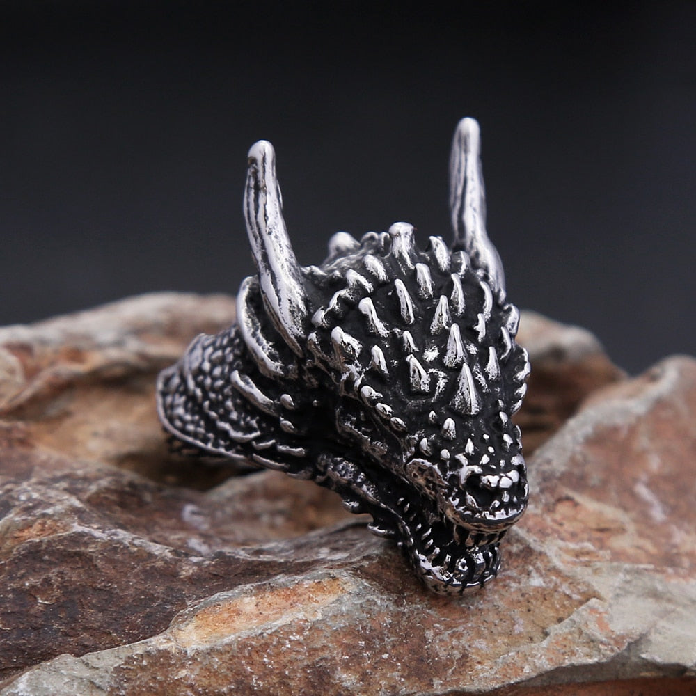 New Design Vintage Viking Dragon Head Ring For Men