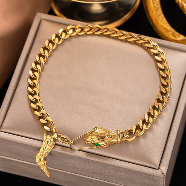 Gold Color Cuba Chain Exaggerated Personality Snake Shaped Bracelet For Women