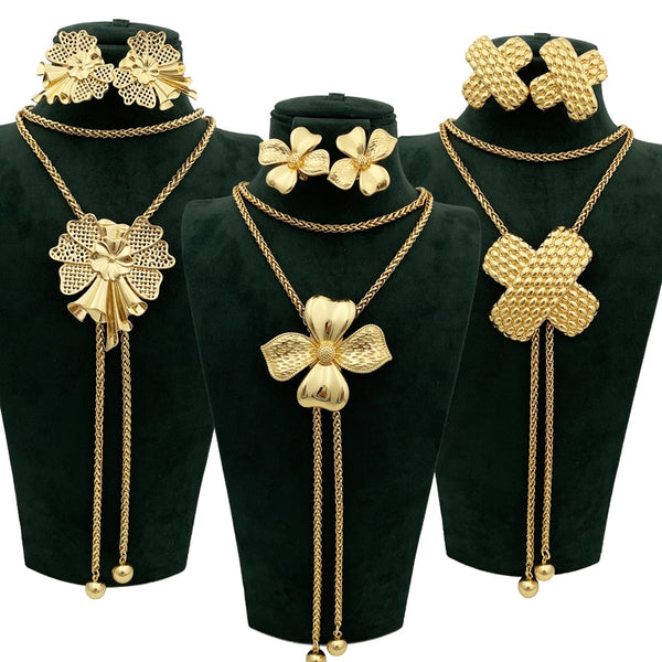 Fashion Jewelry Set For Women Long Necklace Earrings Set Gold Color Jewelry