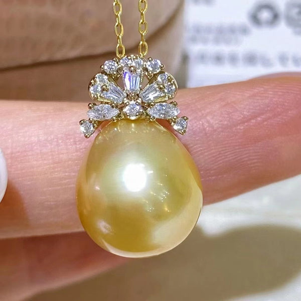 New 12-13mm Southsea Gold Pearl Pendant for Women