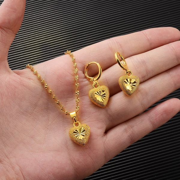 24K African heart Jewelry Sets Pendant Necklaces Earrings Women