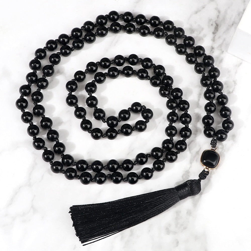 Natural Black Onyx Stone Beads Necklaces 8mm Couple Natural Stone Charm Necklaces Women