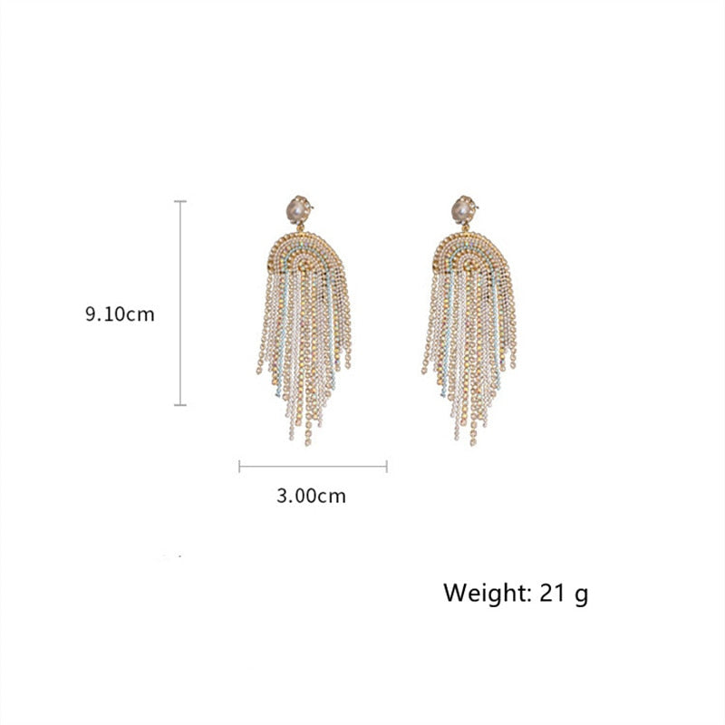 Long Tassel Drop Earrings for Women White Black Rhinestone Dangle Earrings