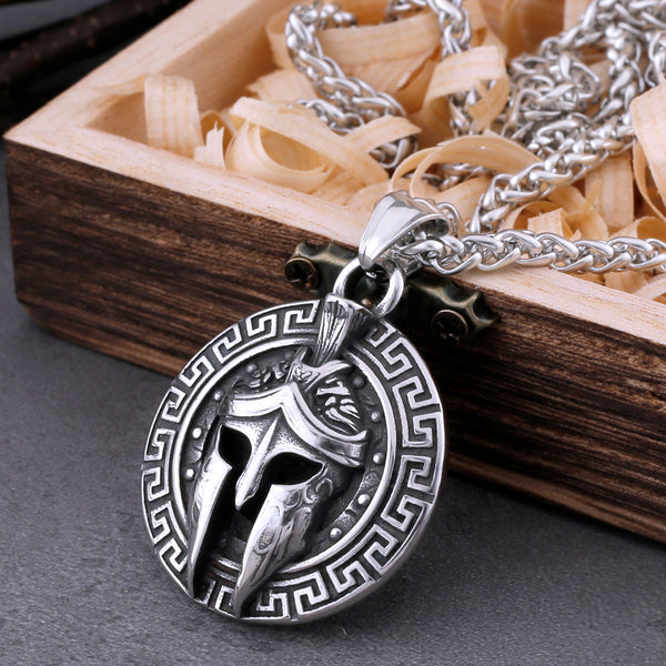 Vintage Norse Spartan Warrior Mask Necklace Men's Punk Viking Amulet Pendant Necklace