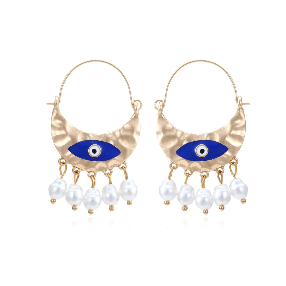 New Round Metal Evil Eye Drop Earrings Statement Dangle Earring