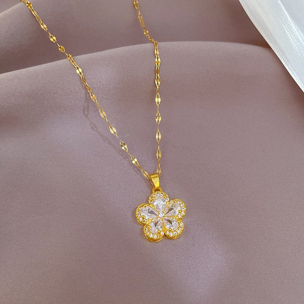 Korean Version Simple AAA Zirconia Flower Pendant Clavicle Chain Necklace For Women