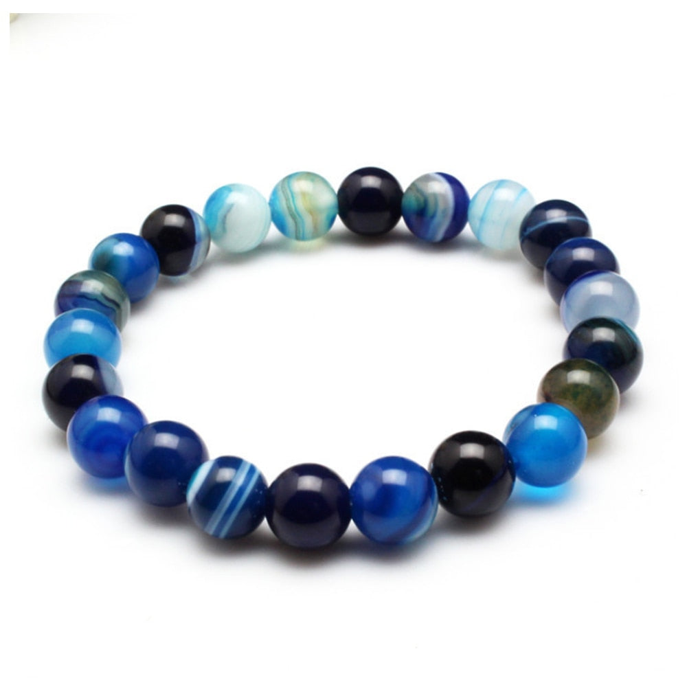 Blue Striped Agate Beads Stretch Bracelet