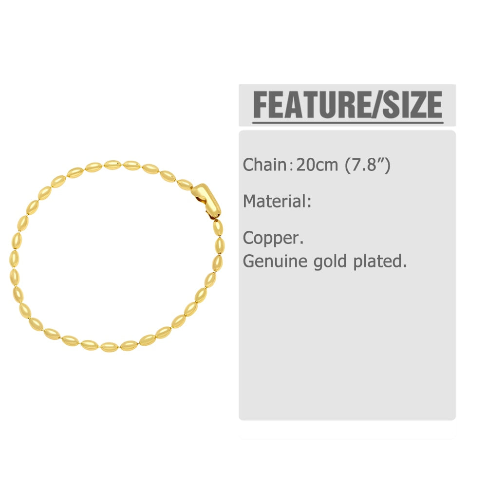 Simple Gold Plated Beads Bracelets Copper CZ Rhinestone Evil Eye Bracelets