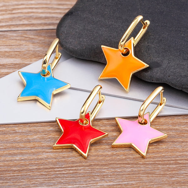 Korean Style Star Shape Drop Earrings Candy Colors Enamel Dripping Oil Earrings For Women