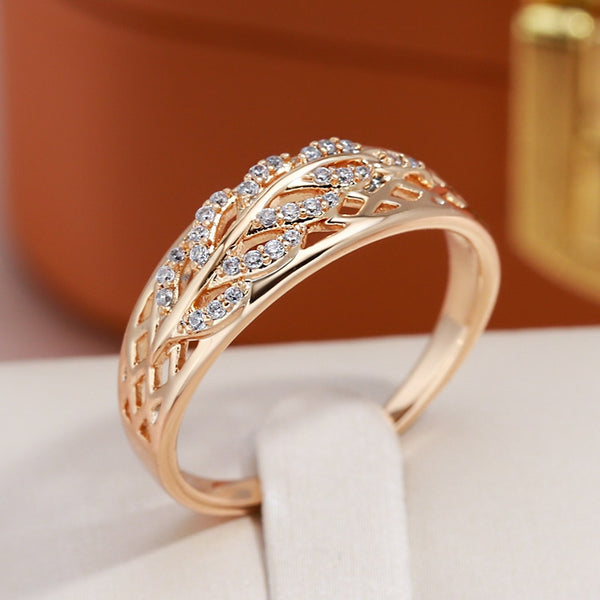 Full Hollow Design 585 Gold Color Zircon Rings