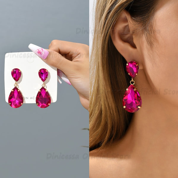 Elegant Sweet Rose Red Long Dangle Earrings For Women