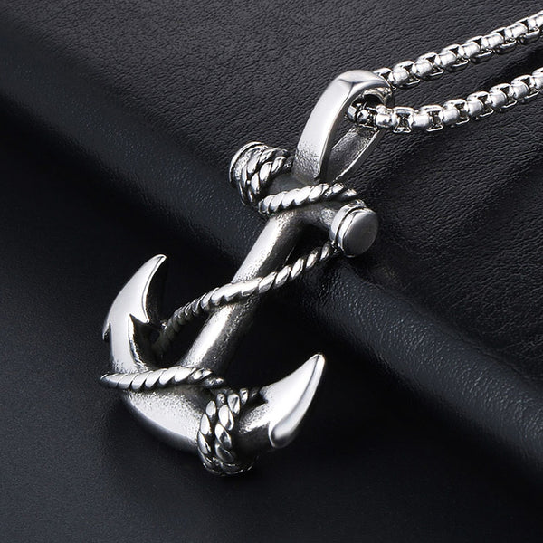 Vintage Personality Viking Anchor Necklace Pendant For Men Punk Stainless Steel Chain